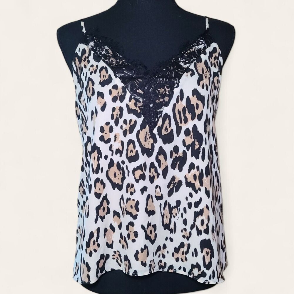 Socialite V-neck Lace Trim Camisole Tank Animal Leopard Print Women's Size Small